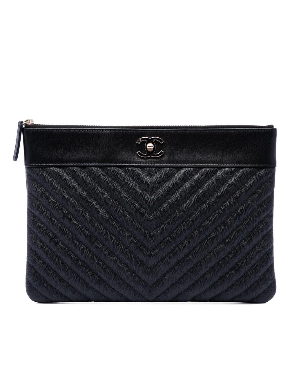 Chanel O Case Clutch Chevron Caviar #376175C12B